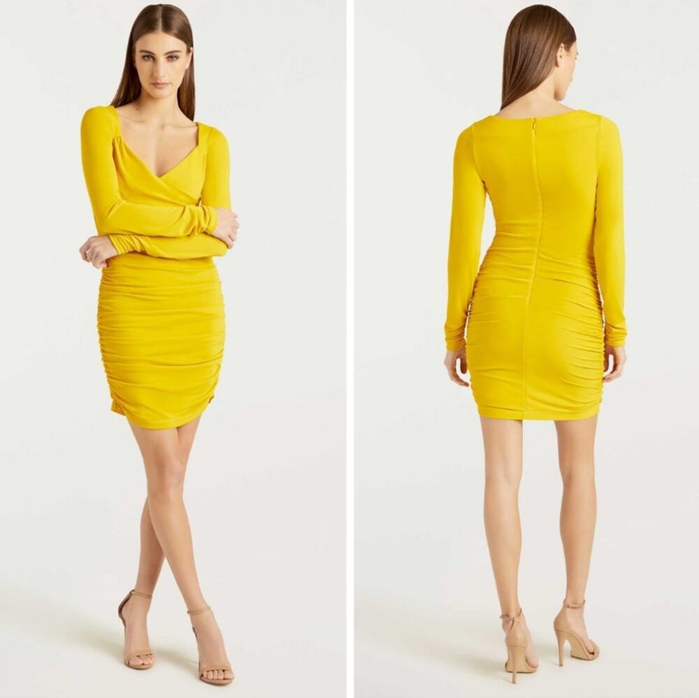 Cinq A Sept Pineapple Yellow Miah Ruched Mini Dress